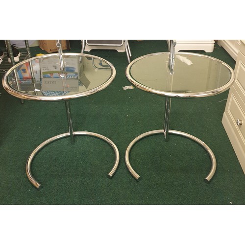 233 - PAIR OF CHROME AND GLASS HEIGHT ADJUSTABLE SIDE TABLES