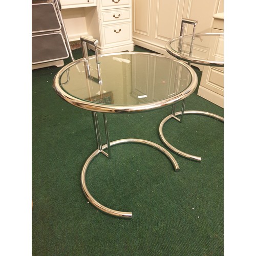 233 - PAIR OF CHROME AND GLASS HEIGHT ADJUSTABLE SIDE TABLES