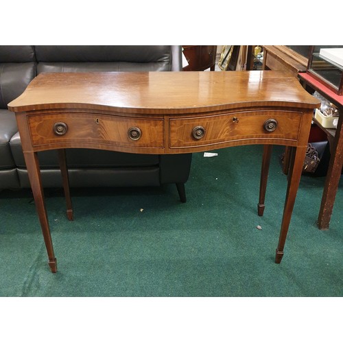 324 - TWO DRAWER INLAID SMALL SIDEBOARD WITH KEYS