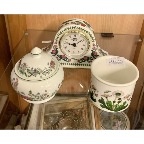 338 - X3 PIECES OF BOTANIC GARDEN PORTMEIRION CLOCK, COVERED BOWL ETC...