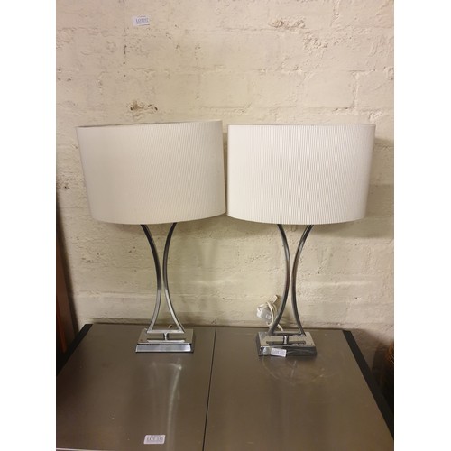 332 - PAIR OF CHROME EFFECT TABLE LAMPS WITH SHADE