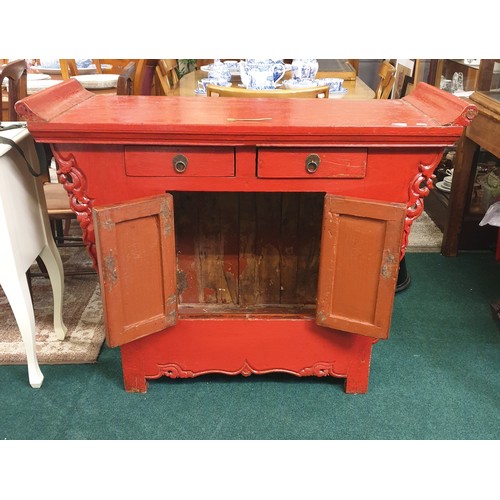 330 - UNUSUAL ORIENTAL STYLE CUPBOARD PAINTED RED