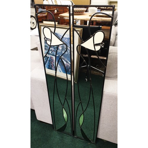 200A - PAIR OF A.C.D GLASS ART STAINED GLASS ART DECO MIRRORS