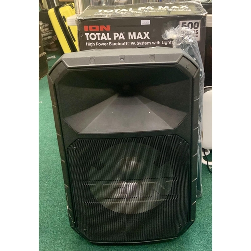 100A - BOXED ION TOTAL PA MAX HIGH POWER BLUETOOTH SPEAKER WITH LED LIGHTS AND KAROAKE CAPABILITY (DAMAGE T... 