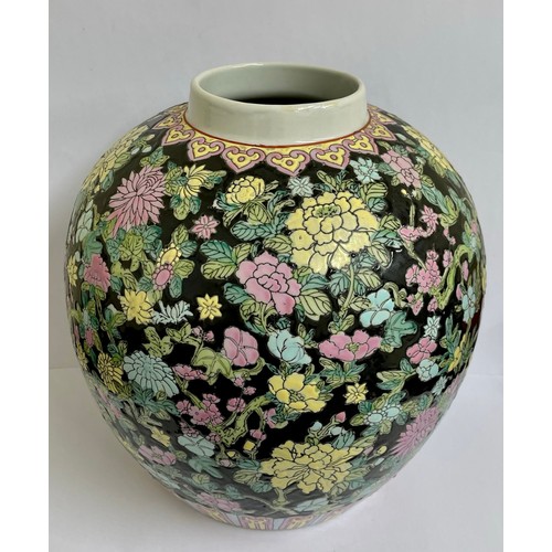 371 - Large Chinese porcelain Famille Noire ginger jar 26cm H.