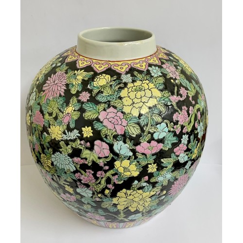 371 - Large Chinese porcelain Famille Noire ginger jar 26cm H.