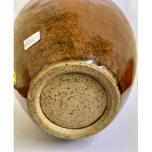 379 - Large Scraffito- stoneware- bulbous shaved vase 25cm H probably mid 20th century 