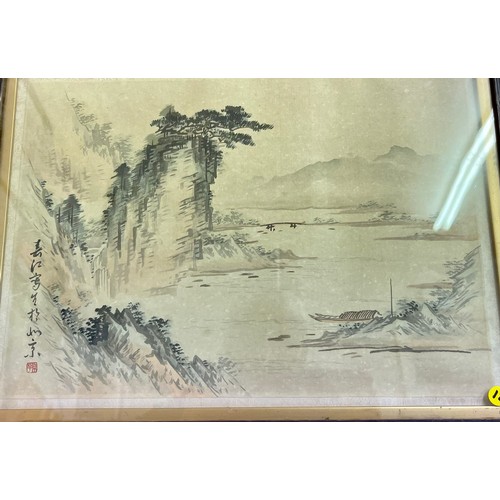 386 - Early 20th century Chinese watercolour on silk framed and glazed 36cm W 25cm L