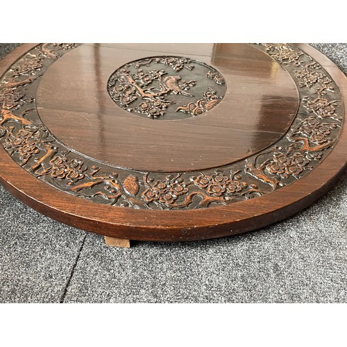 393 - OLD CHINESE CARVED HARDWOOD TABLE TOP - 60CM D.