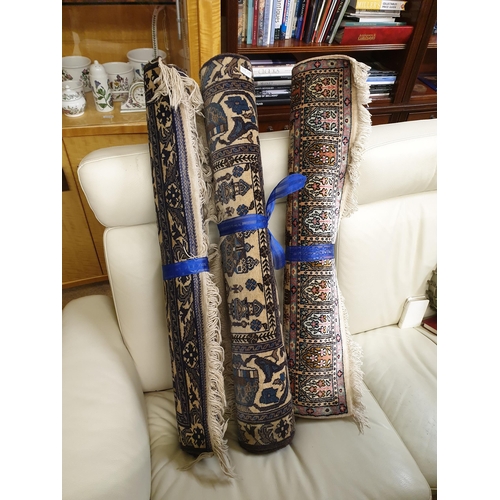 280 - A PAIR OF INDIAN RUGS, TAJ MAHAL AND FLORAL PATTERN IN WALNUT AND BLUE ON A FAWN GROUND (152CM BY 91... 