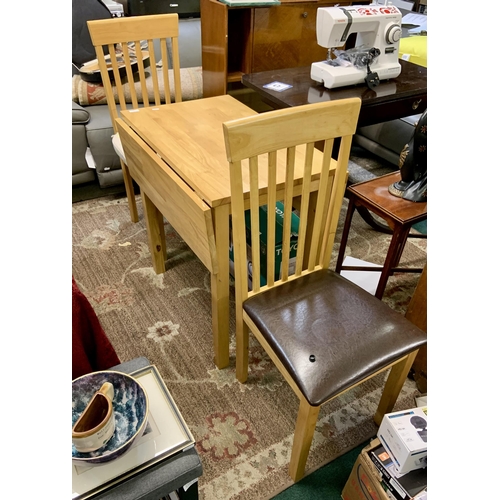 336 - DROP LEAF KITCHEN TABLE AND TWO MATCHING CHAIRS