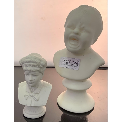 424 - PAIRAN WARE BUST OF A SCREAMING CHILD AND ONE OTHER