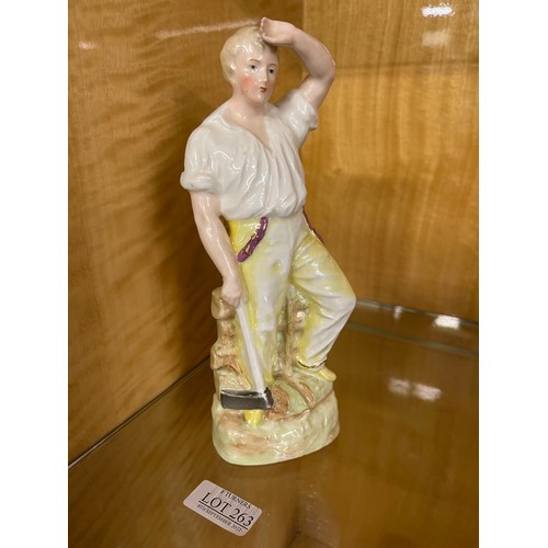 263 - A PORCELAIN FIGURINE OF A WOODCUTTER IN THE STYLE OF HEUBACH