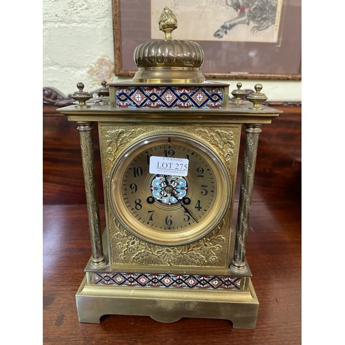 275 - A FRENCH BRASS AND CHAMPLEVE MANTLE CLOCK BY A. D. MOUGIN, WITH KEY