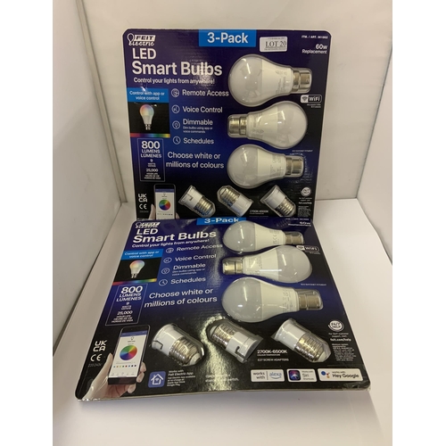 20 - 2 X 3 PACK FEIT ELECTRIC LED SMART BULBS - 60W