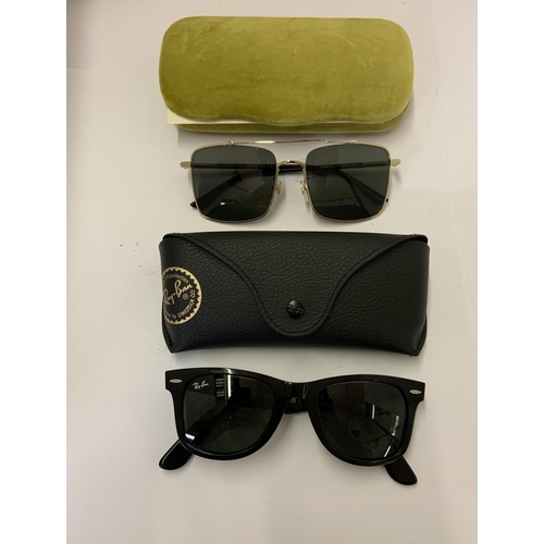 44 - 2 X PAIRS OF SUNGLASSES INC. GUCCI, RAYBAN - BOTH WITH SLIGHT FAULTS