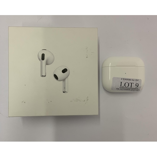 9 - BOXED PAIR OF APPLE AIR PODS 3RD GEN. IN WIRELESS CHARGING CASE, WITH WIRE