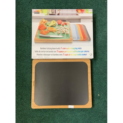 136 - BOXED SEVILLE CLASSICS BAMBOO CUTTING BOARD WITH 7 COLOUR CODED CHOPPING MATS