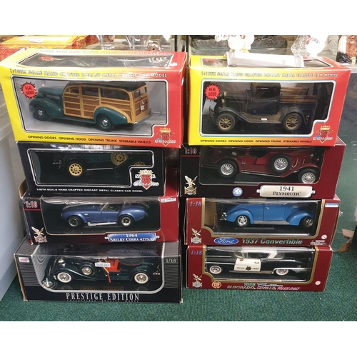 363 - 7X AMERICAN 1:18 DIE CAST MODEL CARS -BOXED INCL ROAD LEGENDS: 1958 CADILLAC SEVILLE 'POLICE CHIEF' ... 