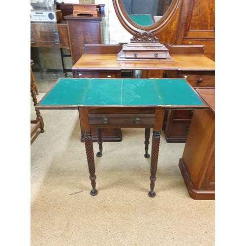 270 - AN UNUSUAL VINTAGE CARD TABLE - MARKED HARRIS & CO BOLD ST LIVERPOOL - WITH 2 OPENING LEAVES ON HEAV... 