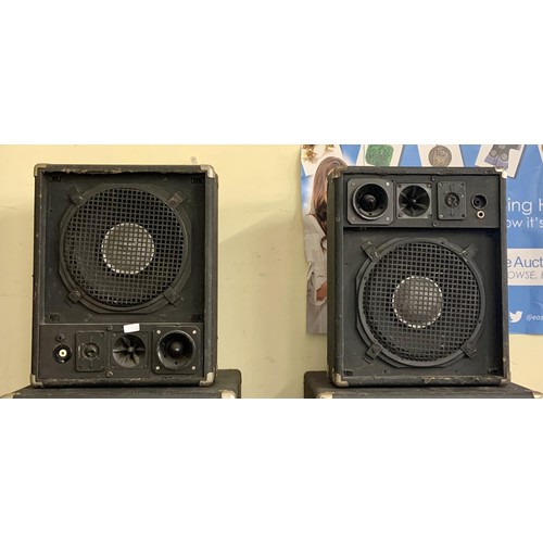 294 - X2 THREE WAY STAGE MONITOR SPEAKERS, MM ELECTRONICS DUAL POWER AMPLIFIER, THREE WAY PA SPEAKER SETUP... 