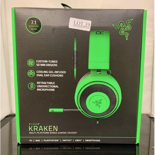 39 - BOXED RAZER KRAKEN MULTI PLATFORM WIRED GAMING HEADSET - GREEN