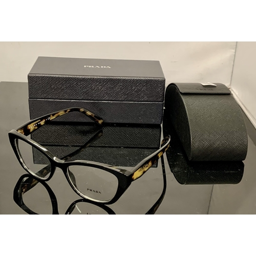 41 - PAIR OF PRADA TORTOISESHELL STYLE LADIES SPECTACLE FRAMES WITH CASE AND BOX - VPR19W