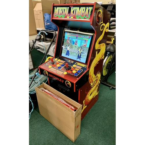 139 - ARCADE ONE UP MORTAL KOMBAT ARCADE MACHINE WITH RISER - WORKING BUT NO SOUND VOLUME (SOUND WORKS THR... 