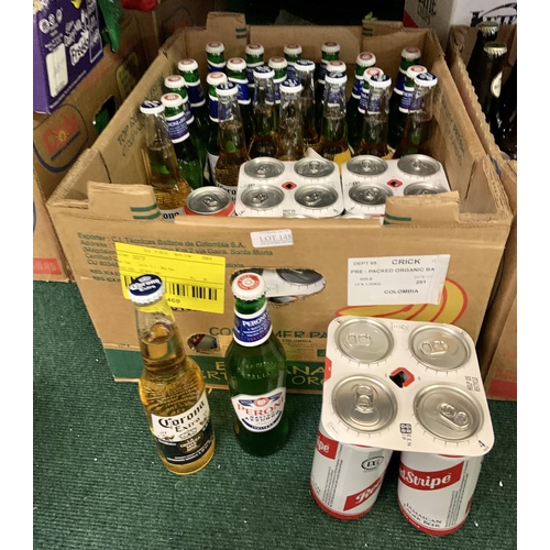 148 - BOX OF MIXED BEERS INC. CORONA, PERONI BLUE AND RED STRIPE