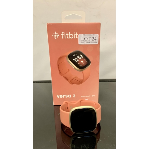 24 - BOXED FITBIT VERSA 3 SMART WATCH PLUS GPS - SOFT GOLD/PINK CLAY STRAP