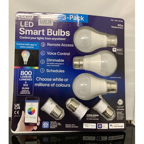 38 - BOXED SET OF 3 FEIT ELECTRIC LED SMART BULBS