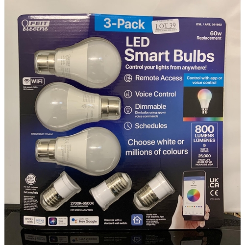 39 - BOXED SET OF 3 FEIT ELECTRIC LED SMART BULBS