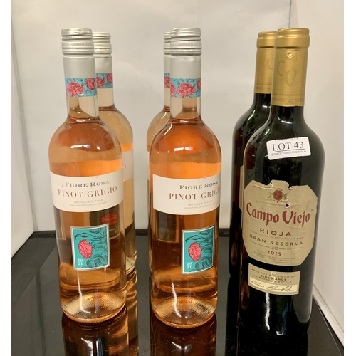 43 - 2 X BOTTLES OF CAMPO VIEJO GRAND RESERVE 2015 TOGETHER WITH 4 X BOTTLES OF PINOT GRIGIO