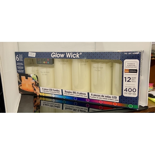 48 - BOXED SET OF 6 GLO WICK LED CANDLES WITH R/C AND BATTERIES