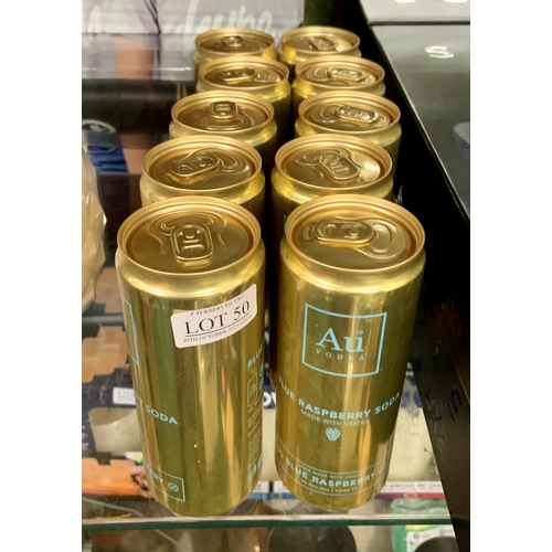 50 - 10 X CANS OF AU VODKA BLUE RASPBERRY SODA - 330ML 5%