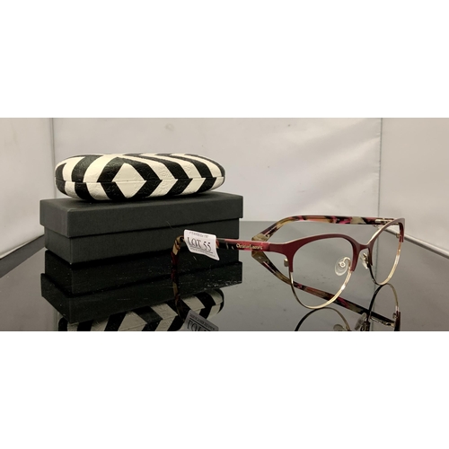 55 - PAIR OF CHRISTIAN LACROIX SPECTACLE FRAMES WITH COLOURED ARMS - CL3058 WITH CASE AND BOX