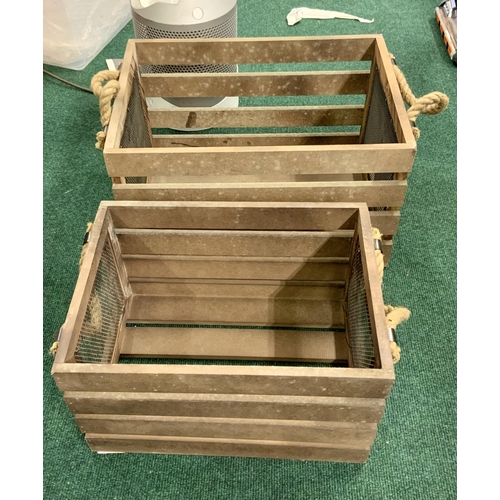 150 - SET OF 2 NESTING STORAGE CRATES WITH ROPE CARRY HANDLES