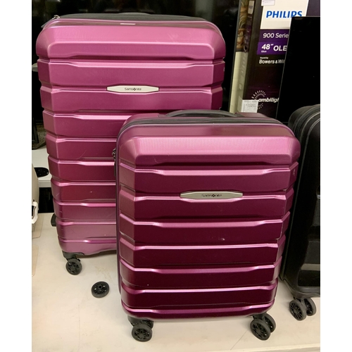 194 - SAMSONITE TECH 2 PIECE HARDSIDE SUITCASE SET - LARGE AND CABIN - MAGENTA PURPLE