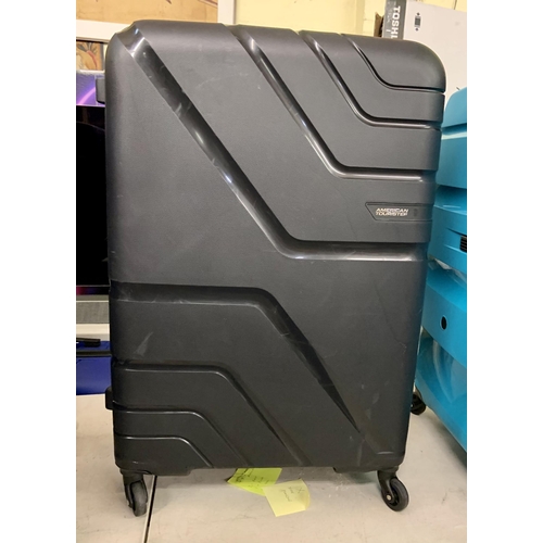 197 - AMERICAN TOURISTER LARGE HARDSIDE SUITCASE - BLACK - TELESCOPIC AND TOP HANDLE ONLY