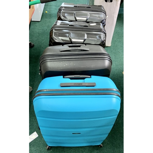 198 - 4 X LARGE HARDSIDE SUITCASES INC. SAMSONITE/AMERICAN TOURISTER - 3 X BLACK/1 X BLUE - VARIOUS FAULTS