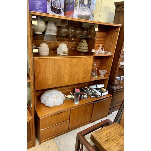 263 - VINTAGE WALL UNIT WITH SHELVES, CUPBOARD AND DRAWER BASE - GLASS DOORS TO TOP