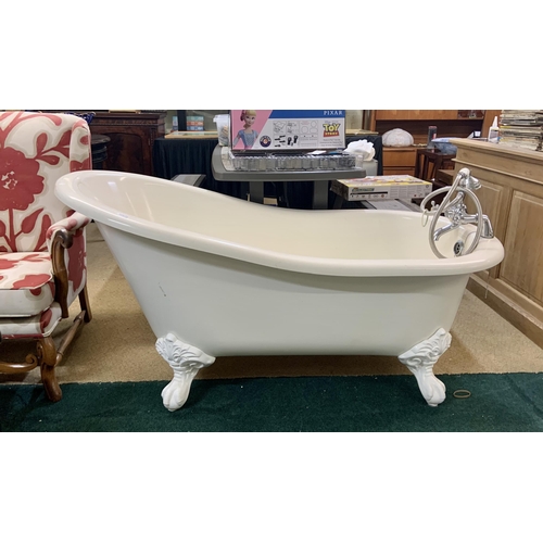 288 - FREE STANDING WHITE SLIPPER BATH WITH MIXER TAPS AND SHOWER HEAD 155CM LONG 75CM WIDE AND 79CM TALL ... 