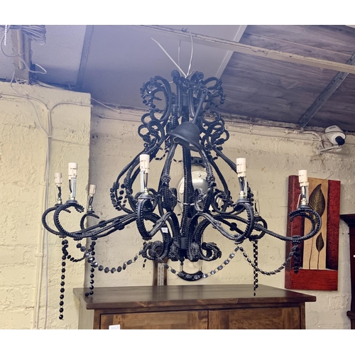 313 - 10 BRANCH CHANDELIER WITH DECORATIVE DROP BEADS IN BLACK