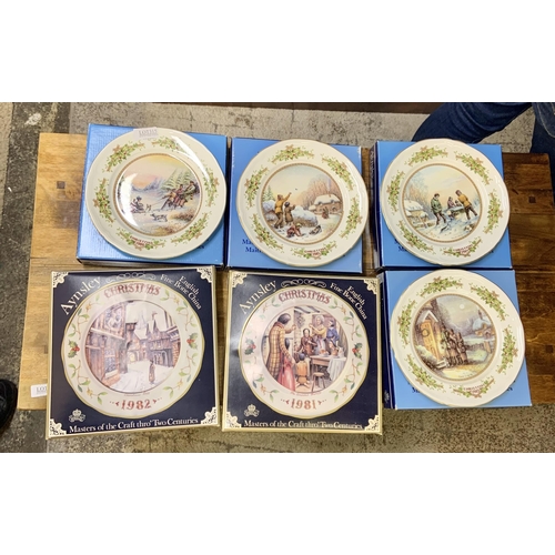 315 - 6 X BOXED AYNSLEY CHRISTMAS PLATES - 1981-1986