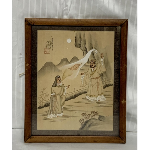 359 - EARLY/MID 20TH CENTURY CHINESE PAINTING ON SILK, MYTHOLOGICAL SCENE, FRAME MEASURES 28 X 23CM