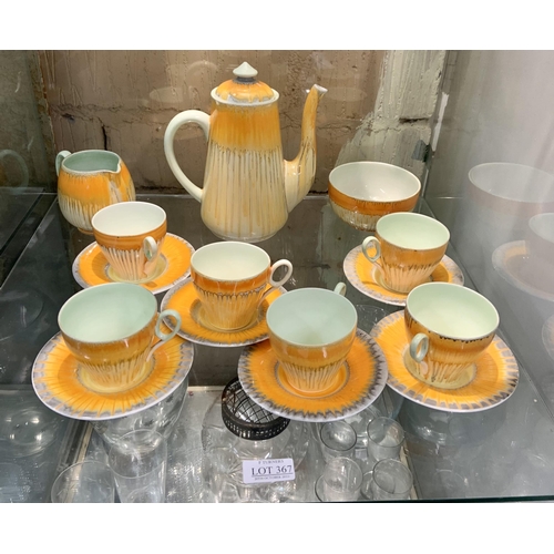 367 - SHELLEY HARMONY STYLE DRIP WARE COFFEE SET -CREAM, SUGAR, COFFEE POT, SIX CUPS AND SAUCERS