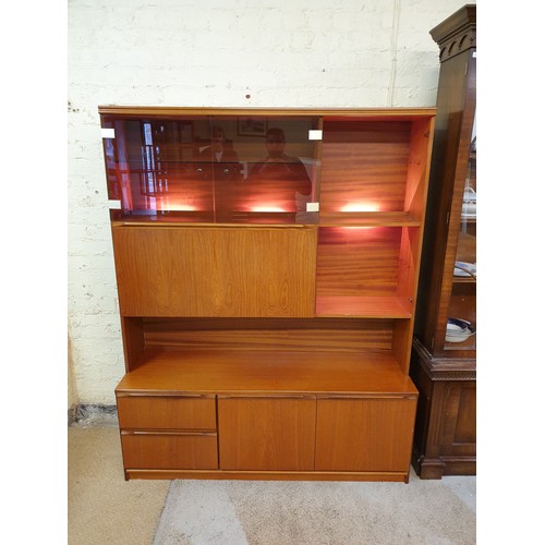 263 - VINTAGE WALL UNIT WITH SHELVES, CUPBOARD AND DRAWER BASE - GLASS DOORS TO TOP