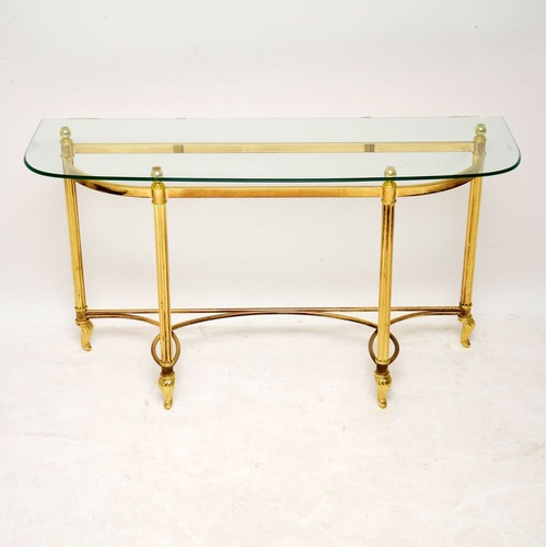 240 - HEAVY BRASS & GLASS SHAPED HALL CONSOLE TABLE