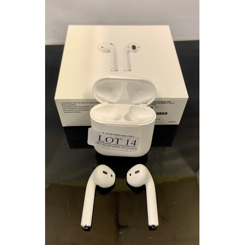 14 - BOXED PAIR OF APPLE AIR PODS 2ND GEN WITH CHARGING WIRE