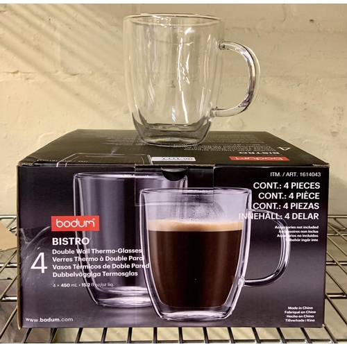 90 - SET OF 4 BODUM BISTRO DOUBLE WALL THERMO GLASSES - (NOTE ONE GLASS MISSING THERMAL SEAL)
